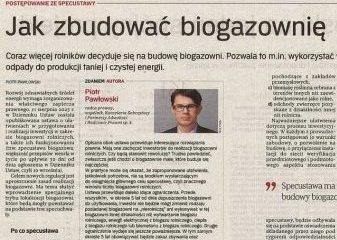 Jak zbudować biogazownię - artykuł Piotra Pawłowskiego w Rzeczpospolitej
