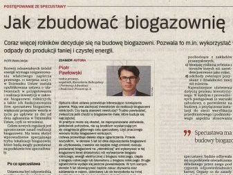 Jak zbudować biogazownię - artykuł Piotra Pawłowskiego w Rzeczpospolitej