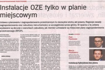 Instalacje OZE tylko w planie miejscowym – artykuł Piotra Pawłowskiego i Marcina Frąckiewicza